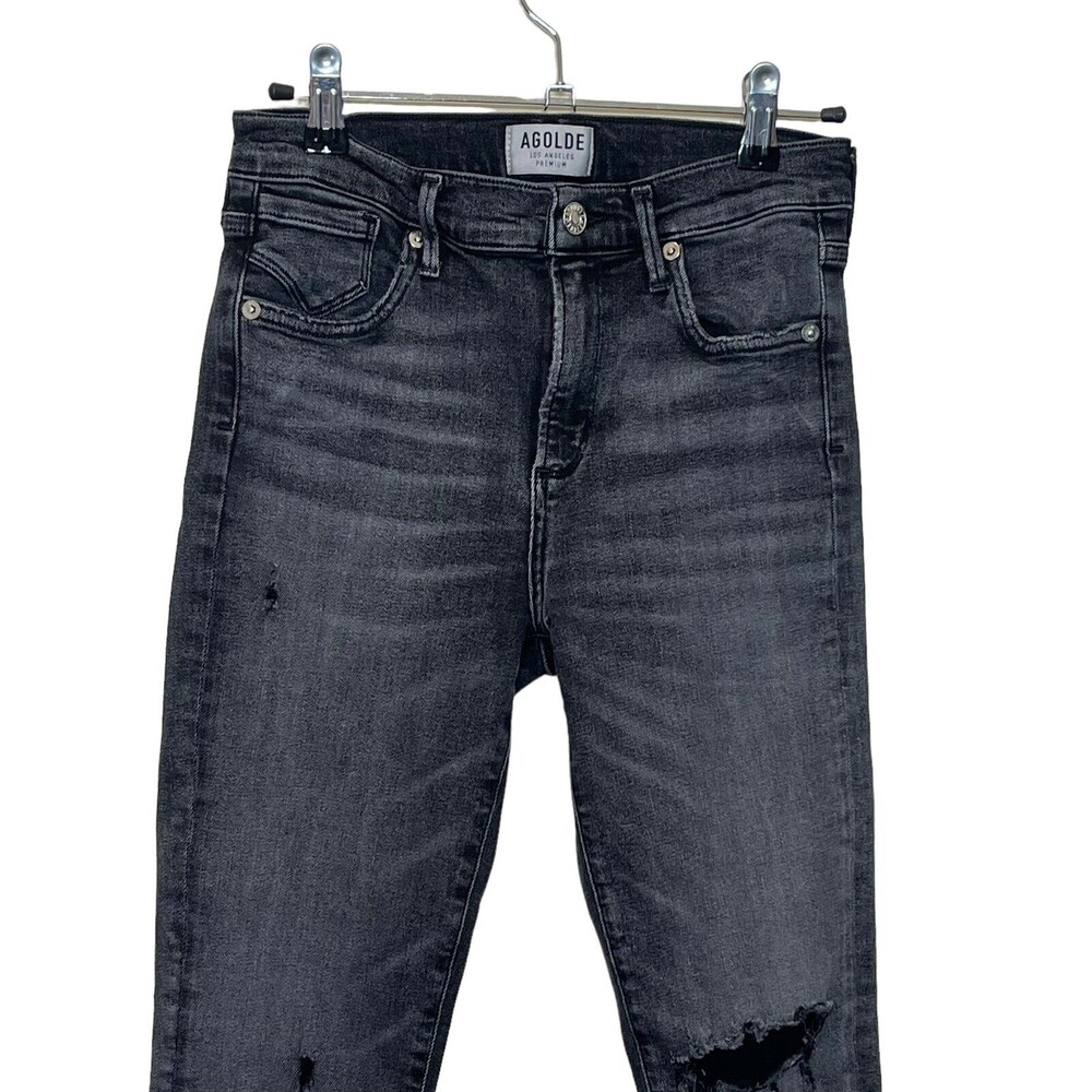 Agolde Sophie High Rise Skinny Distressed Jeans Women's 25 Dark Grey Silence - Picture 3 of 12